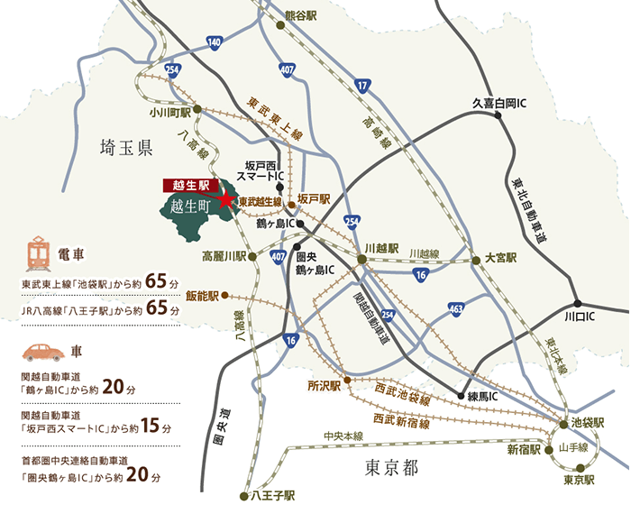 越生町の地図