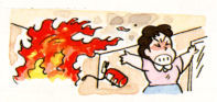(イラスト)天井に火が燃え移ったときが避難の目安