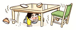 （イラスト）テーブルの下に身を伏せる